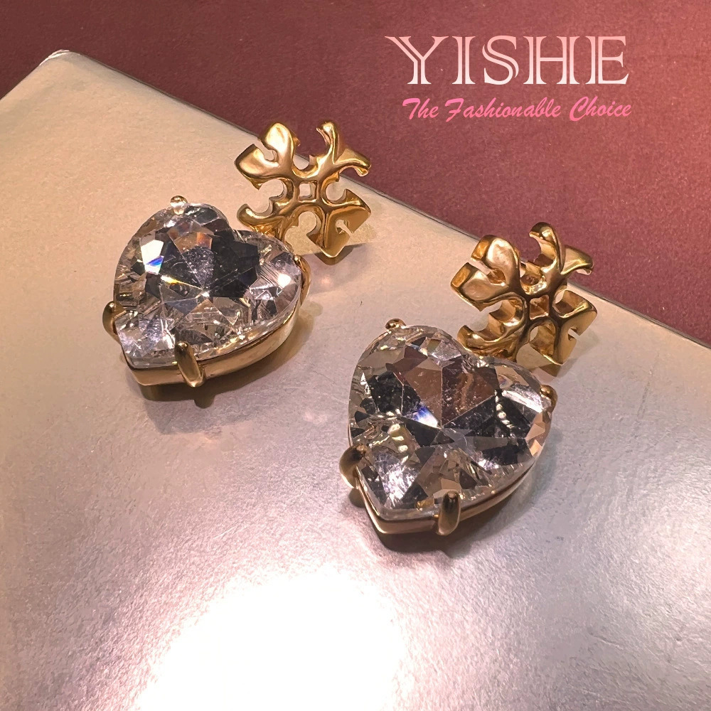 Tory Burch Heart White CZ Earrings
